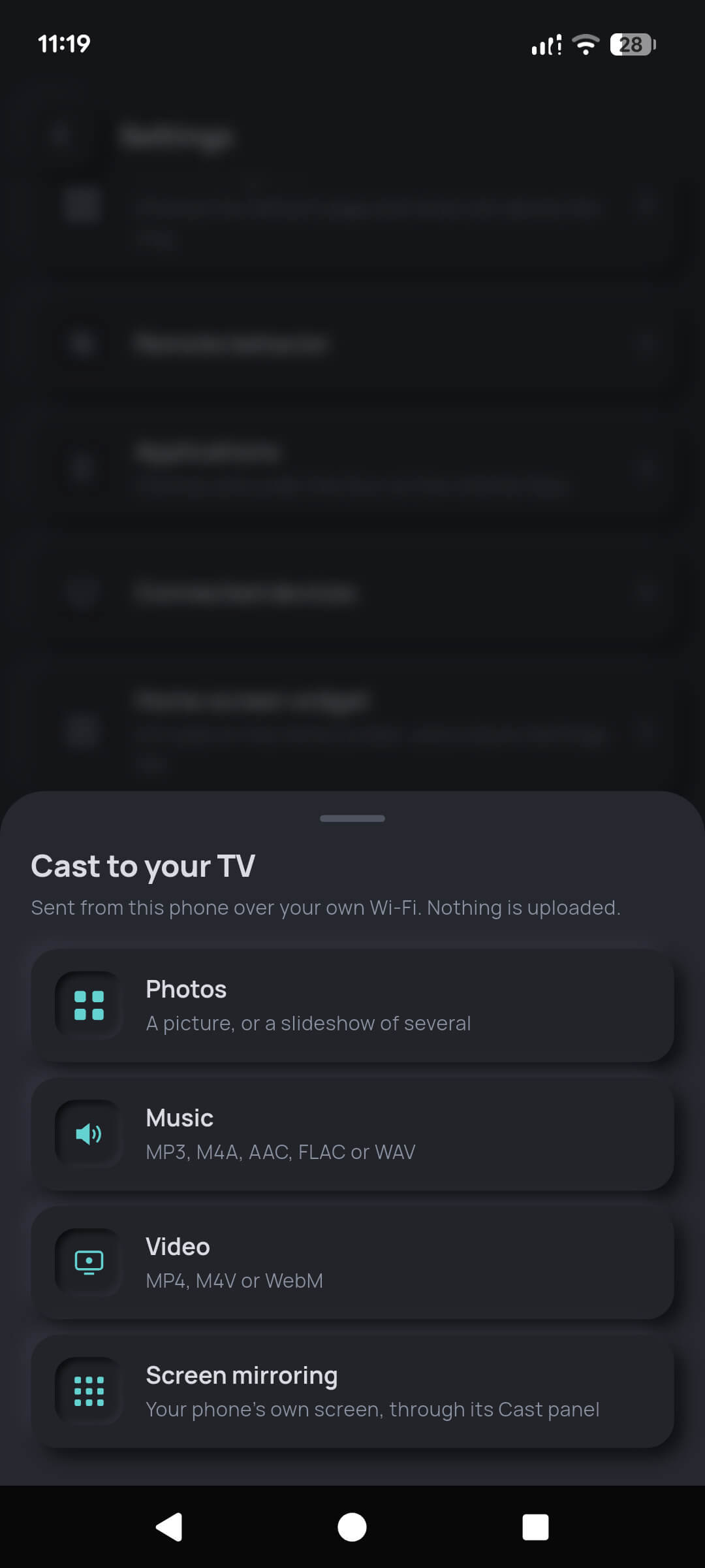 Casting photos, music and video from the phone to a television