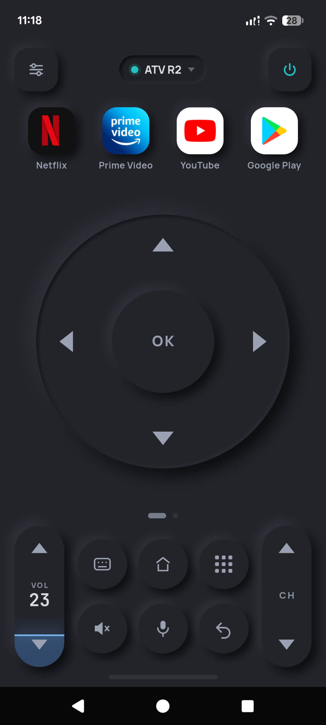 TV Remote D-pad on a phone in dark theme